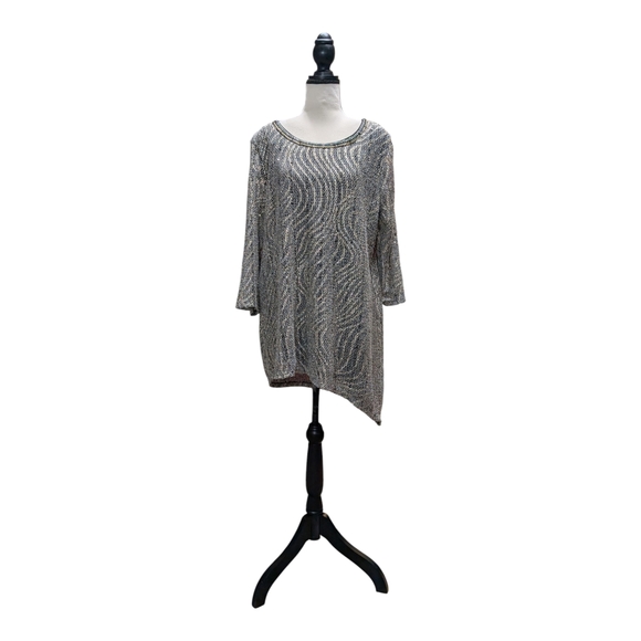 JM Collection Metallic Silver Tunic - Picture 2 of 8